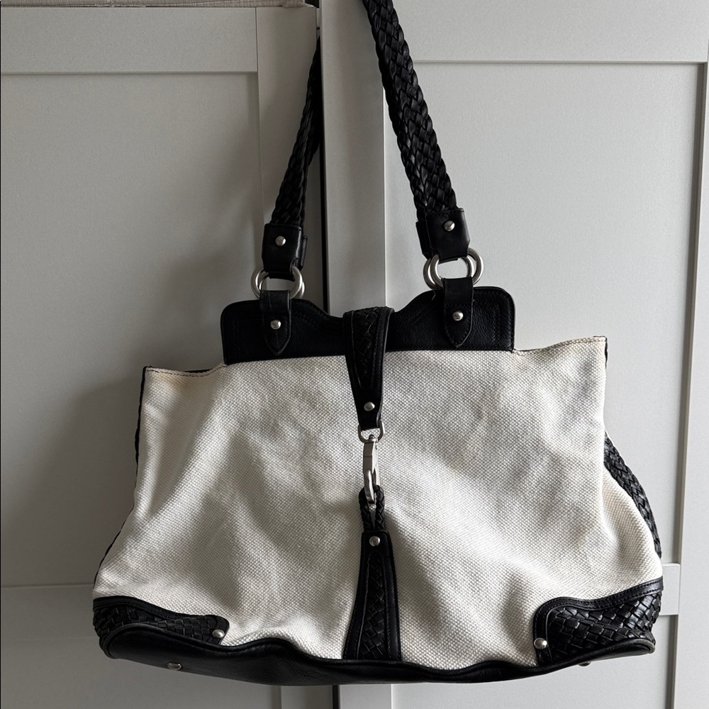 Kenneth Cole New York Black and White Canvas Shoulder Bag